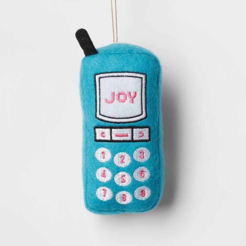 Fabric 'Joy' Cell Phone Christmas Tree Ornament Blue nwt